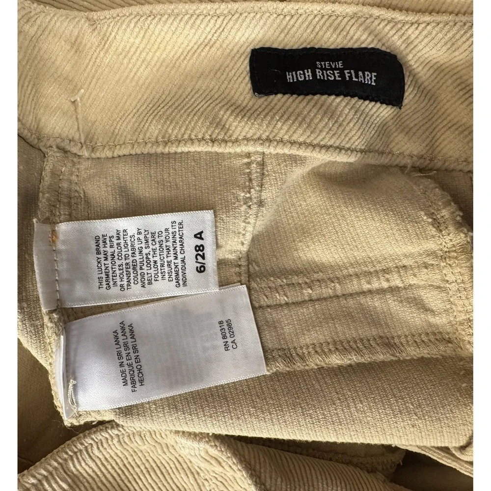 Lucky Brand Corduroy Pants Women 6/28 Ankle Stevie High Rise Flare Boho‎ NEW